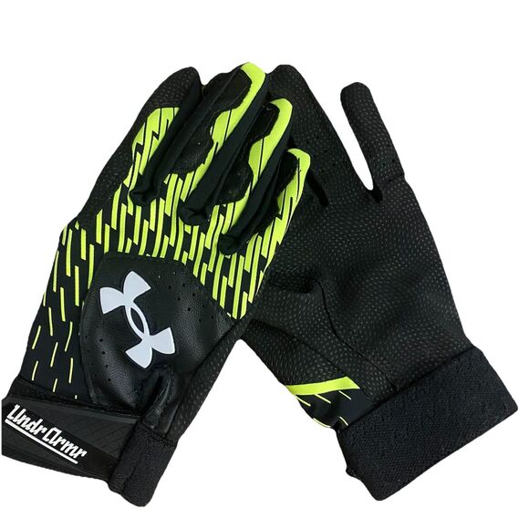 Under Armour Clean Up Batting Gloves Black Green Youth SM Baseball Softball - Picture 2 of 8